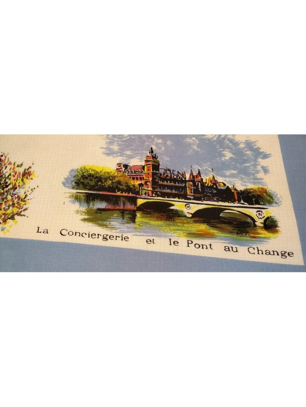 Vintage 1950s Satin Large Scarf LES PONTS DE PARIS FRANCE Acetate Periwinkle 60s